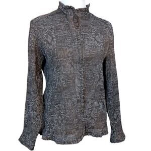 Y2K Gothic Punk Victorian Style Jacket XL Dark Academia Art Embossed Neck Ruffle
